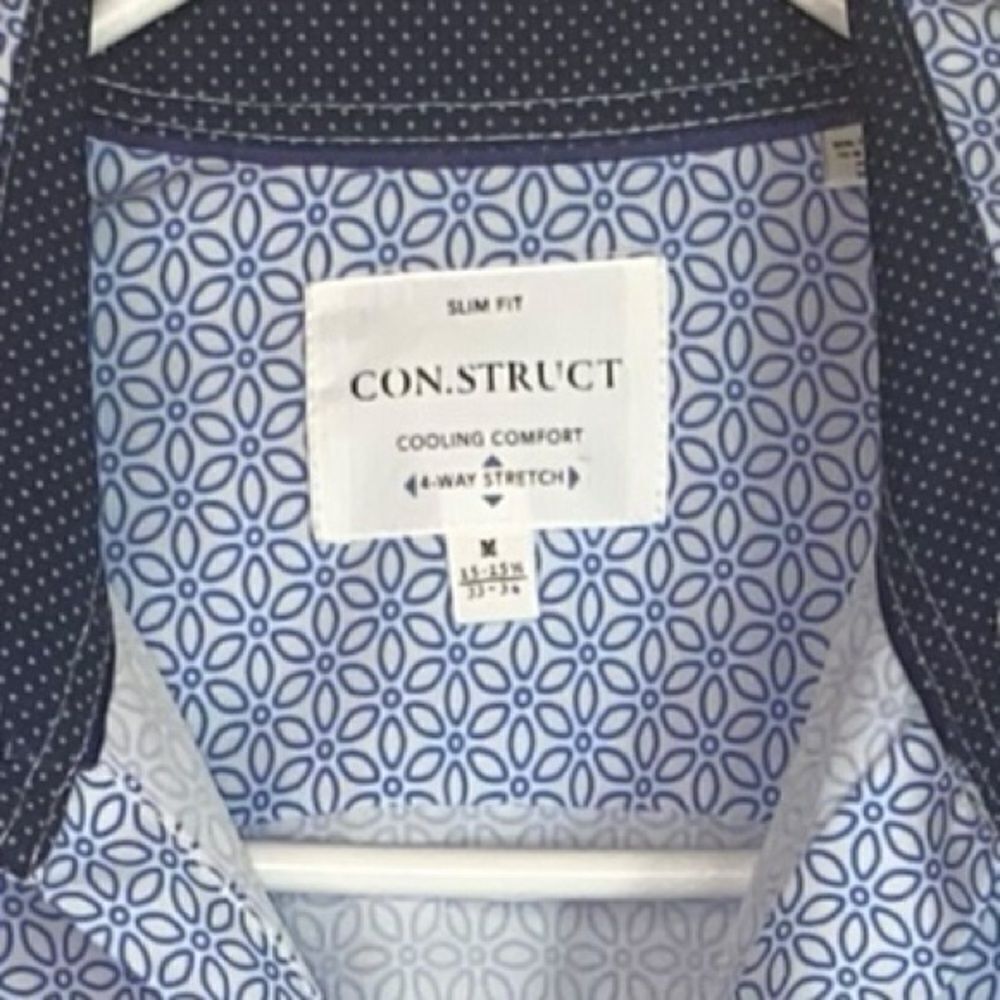 Con.Struct Mens Sz Med Blue White Slim Fit Performance 4-Way Stretch Sport Shirt - Picture 6 of 7